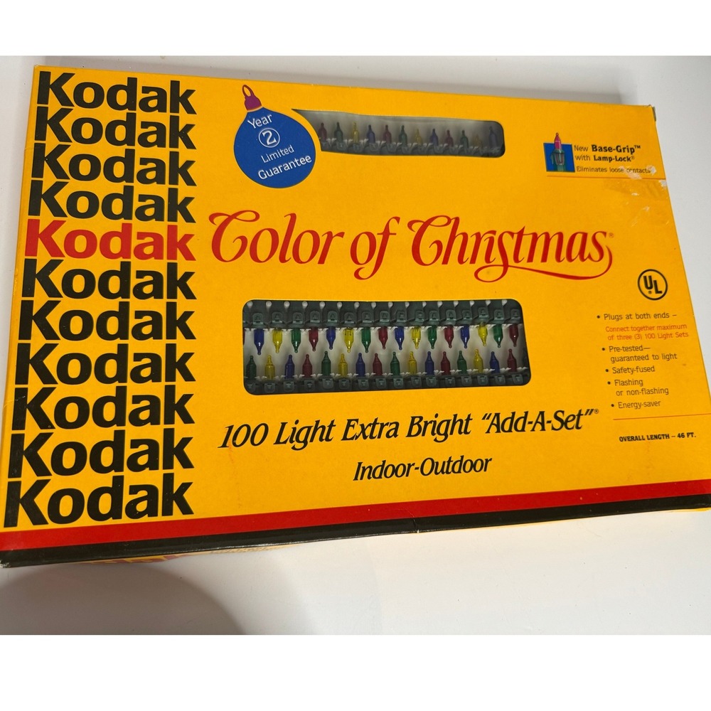 Vintage Kodak Color of Christmas Lights 100 Light Extra Bright Add A‎ Set